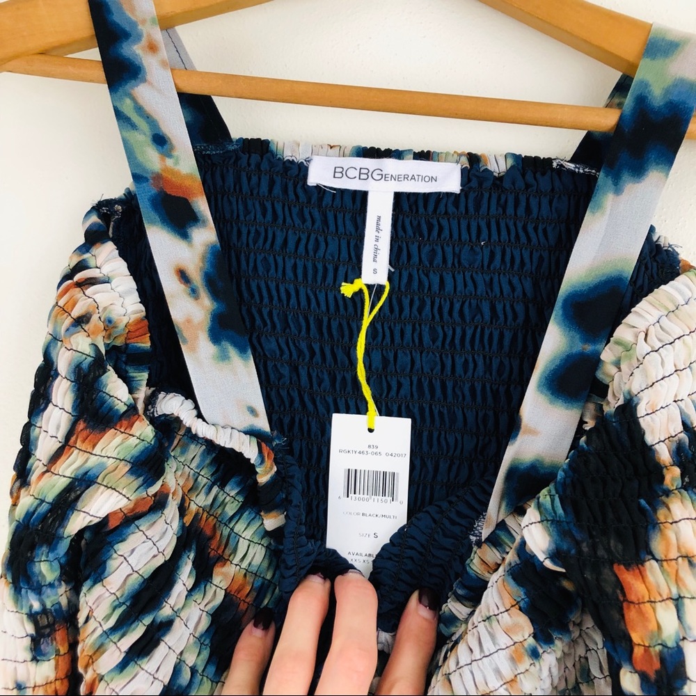 BCBGeneration Multicolor Tie Dye Smocked Off The Shoulder Long Sleeve Top - Picture 3 of 4